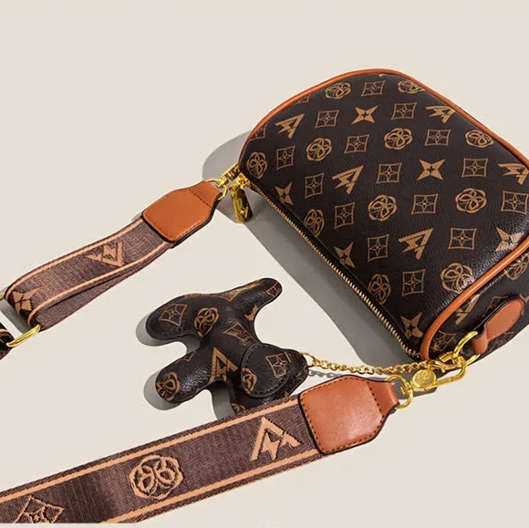 NEW Brown purse handbag dog keychain and dust bag Crossbody Discounted Shipping - Picture 7 of 12